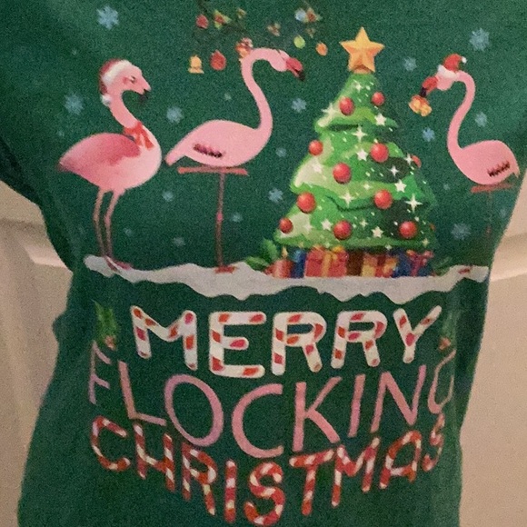 🎄🦩NWOT Cool Flamingo Size Med Holiday Tee Closet Must Have 🦩🎄 - Picture 7 of 9